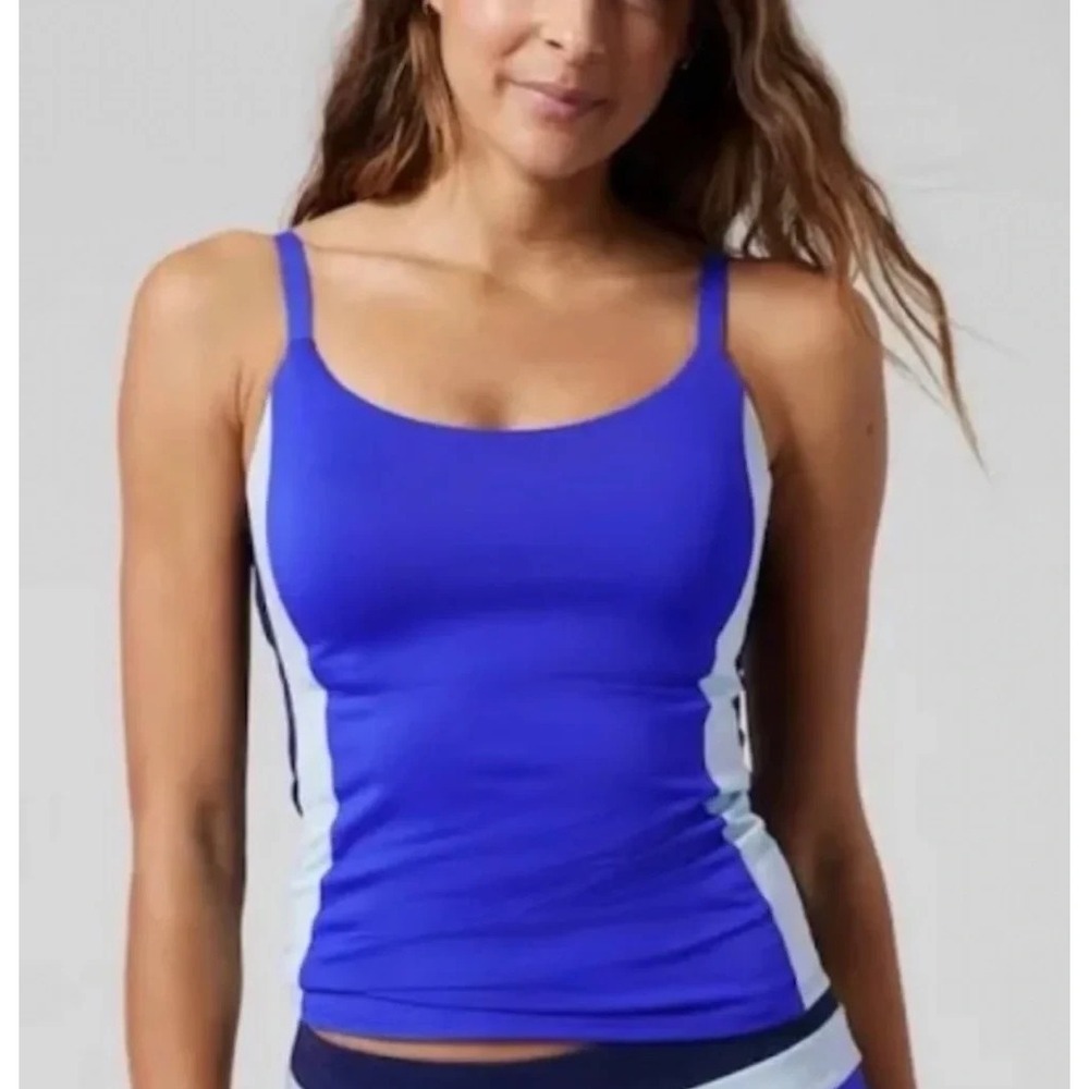 Athleta 40B/C Tankini Swimsuit Top Coastline Underwire Blue Side Stripe